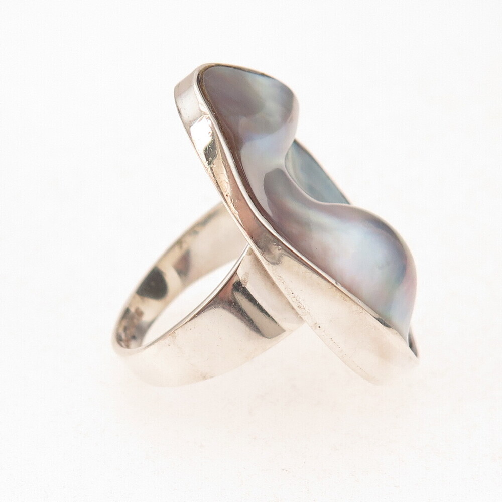 Starborn 925 Sterling Silver Vintage Real Blister Pearl Modernist Ring Size 8.5 - Picture 6 of 8